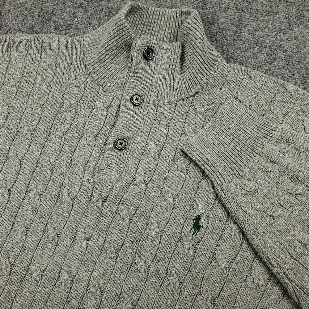 Polo by Ralph Lauren Men's Cable-Knit Half-Zip Sweater in Heather Gray